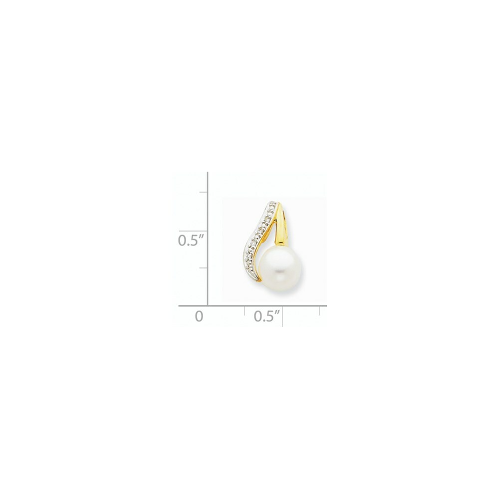 14K Two-tone Gold with Rhodium Diamond (7-8mm) Button Freshwater Cultured Pearl Pendant