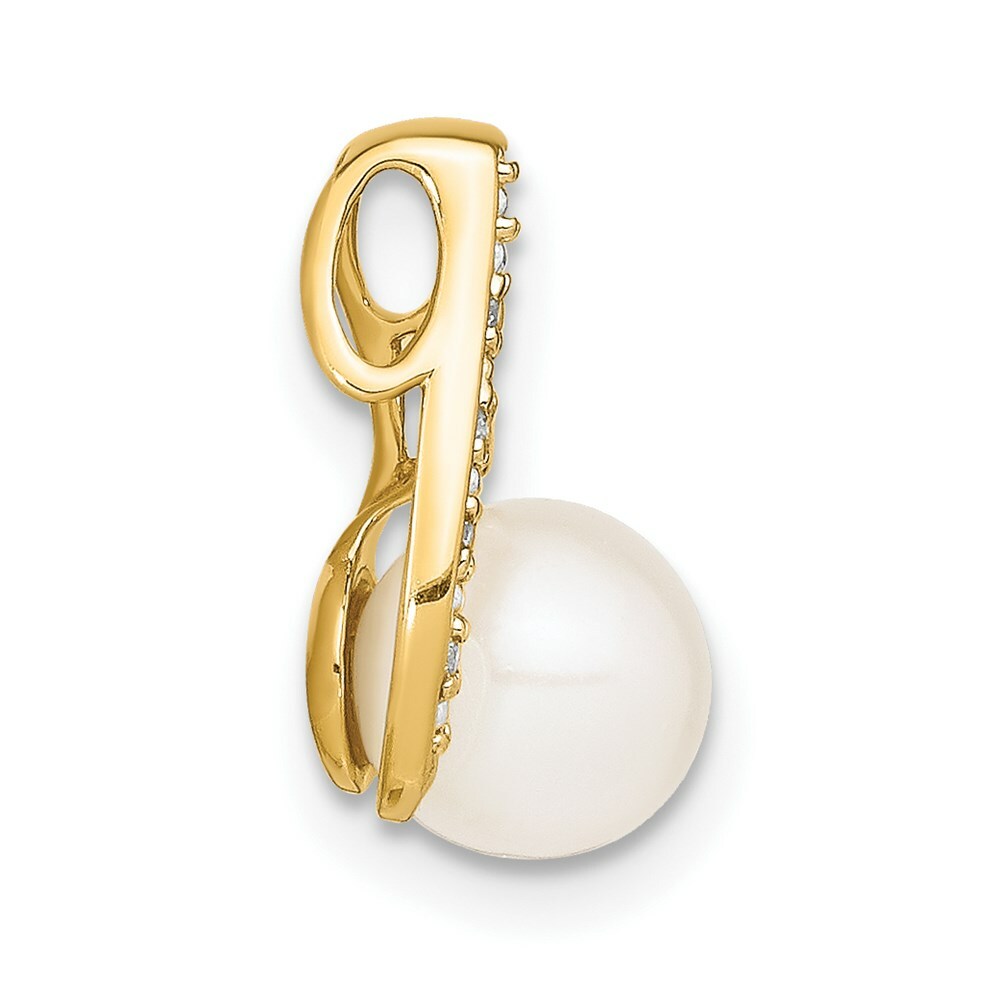 14K Two-tone Gold with Rhodium Diamond (7-8mm) Button Freshwater Cultured Pearl Pendant