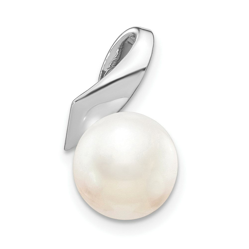 14K White Gold Satin (8-9mm) Button Freshwater Cultured Pearl Pendant