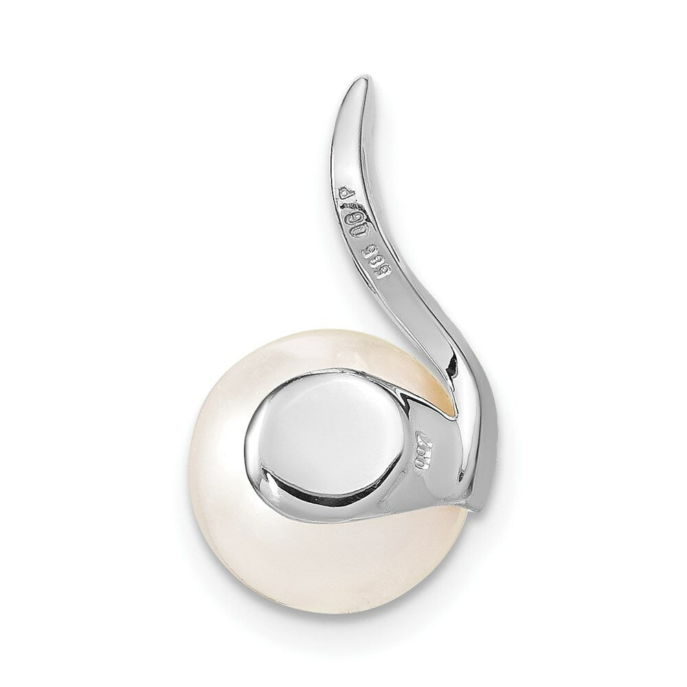 14K White Gold Diamond and (9-10mm) Button Freshwater Cultured Pearl Pendant