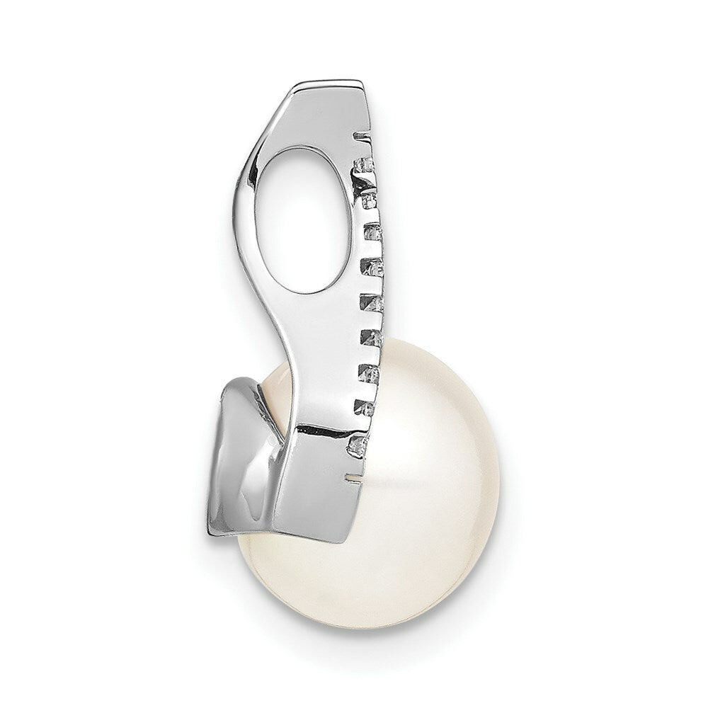 14K White Gold Diamond and (9-10mm) Button Freshwater Cultured Pearl Pendant