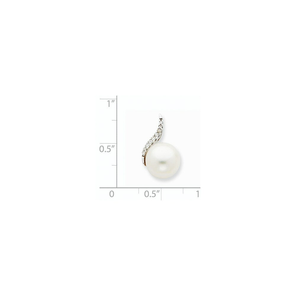 14K White Gold Diamond and (9-10mm) Button Freshwater Cultured Pearl Pendant