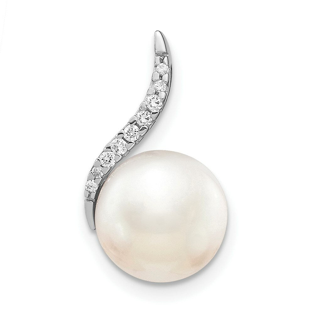 14K White Gold Diamond and (9-10mm) Button Freshwater Cultured Pearl Pendant