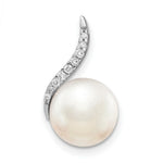 Load image into Gallery viewer, 14K White Gold Diamond and (9-10mm) Button Freshwater Cultured Pearl Pendant
