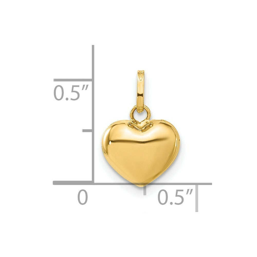 14K Yellow Gold Puffed Heart Charm 15mm length