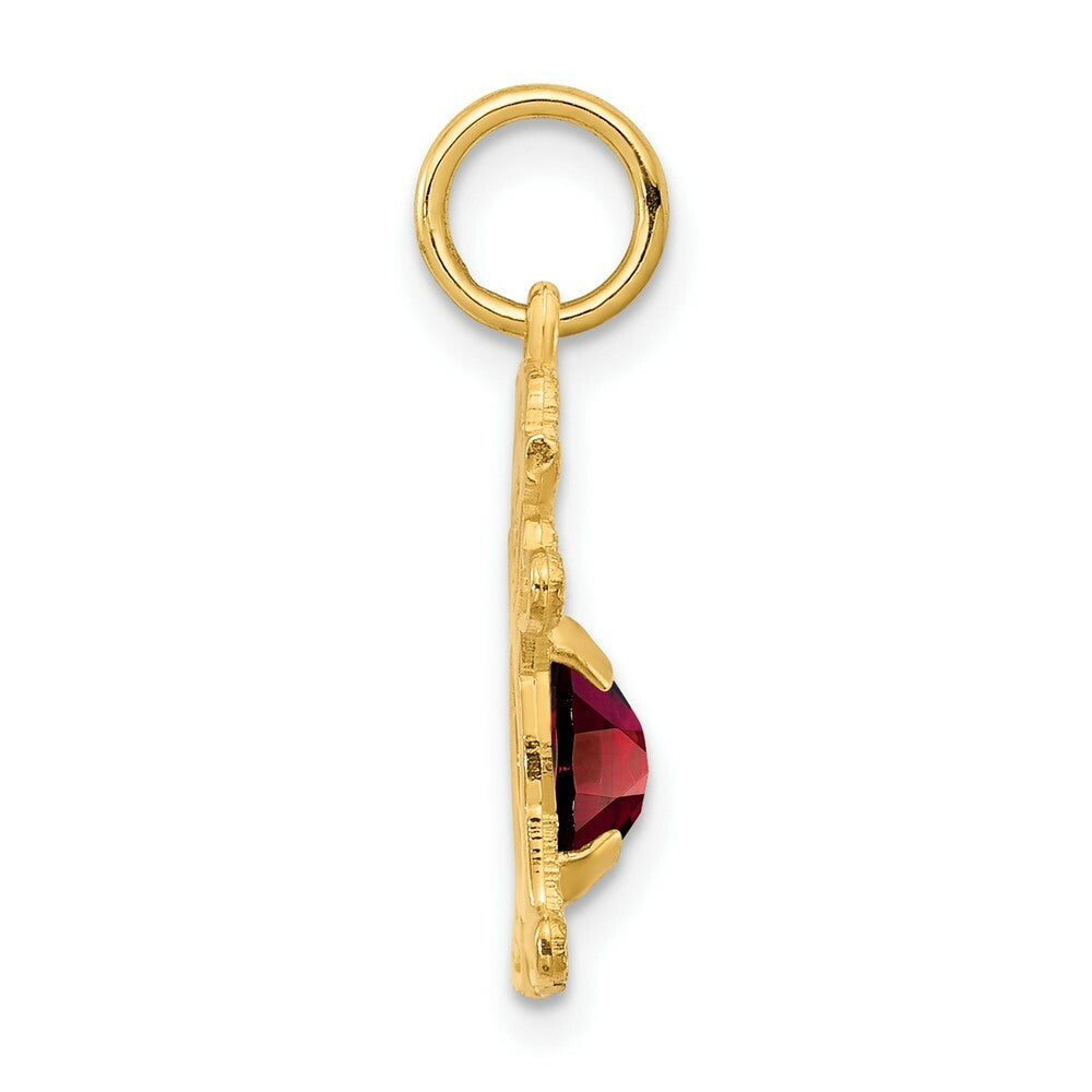 14K Yellow Gold Girl 6x4 Oval Genuine Garnet-January Birthstone Charm Pendant