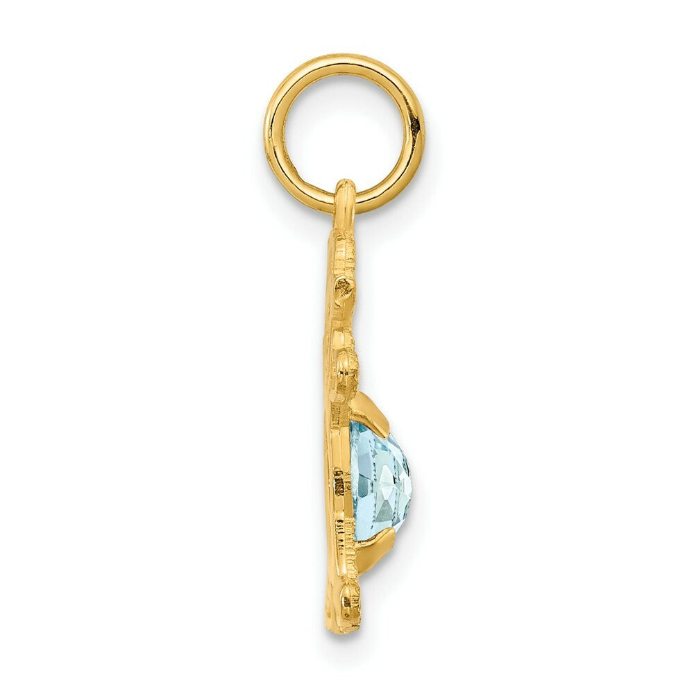 14K Yellow Gold Girl 6x4 Oval Genuine Aquamarine-March Birthstone Charm Pendant