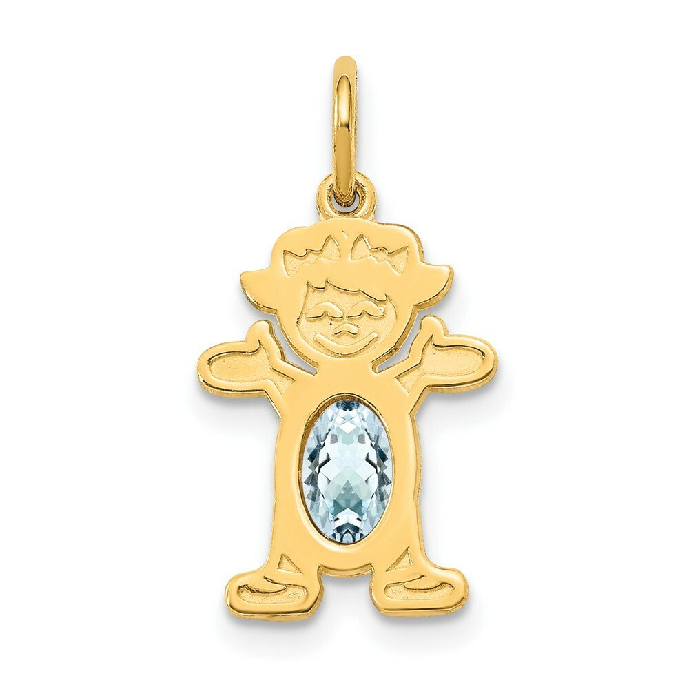 14K Yellow Gold Girl 6x4 Oval Genuine Aquamarine-March Birthstone Charm Pendant