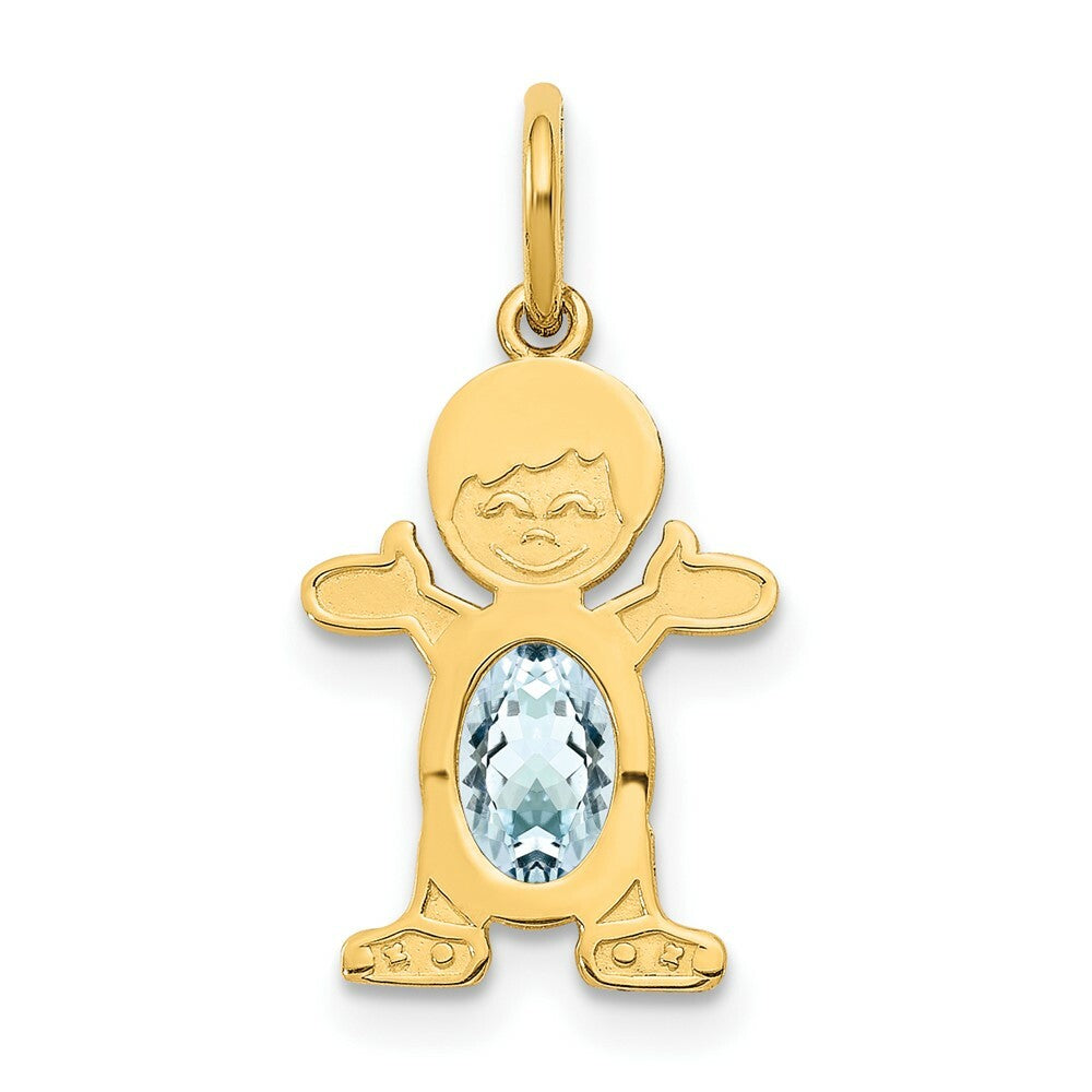 14K Yellow Gold Boy 6x4 Oval Genuine Aquamarine-March Birthstone Charm Pendant