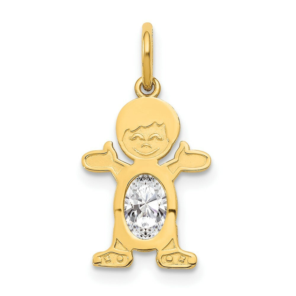 14K Yellow Gold Boy 6x4 Oval Genuine White Topaz-April Birthstone Charm Pendant