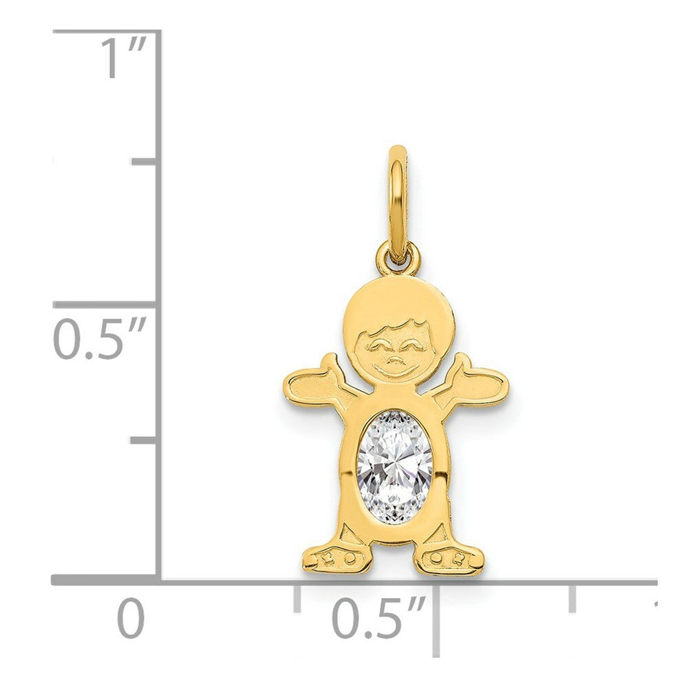 14K Yellow Gold Boy 6x4 Oval Genuine White Topaz-April Birthstone Charm Pendant