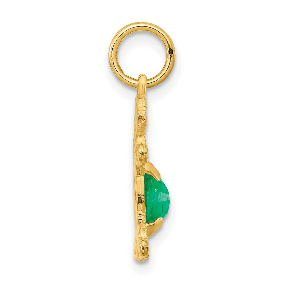14K Yellow Gold Girl 6x4 Oval Genuine Emerald-May Birthstone Charm Pendant