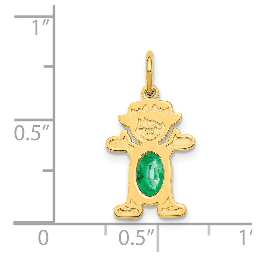 14K Yellow Gold Girl 6x4 Oval Genuine Emerald-May Birthstone Charm Pendant