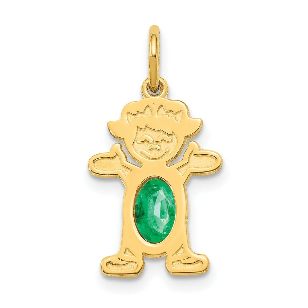 14K Yellow Gold Girl 6x4 Oval Genuine Emerald-May Birthstone Charm Pendant
