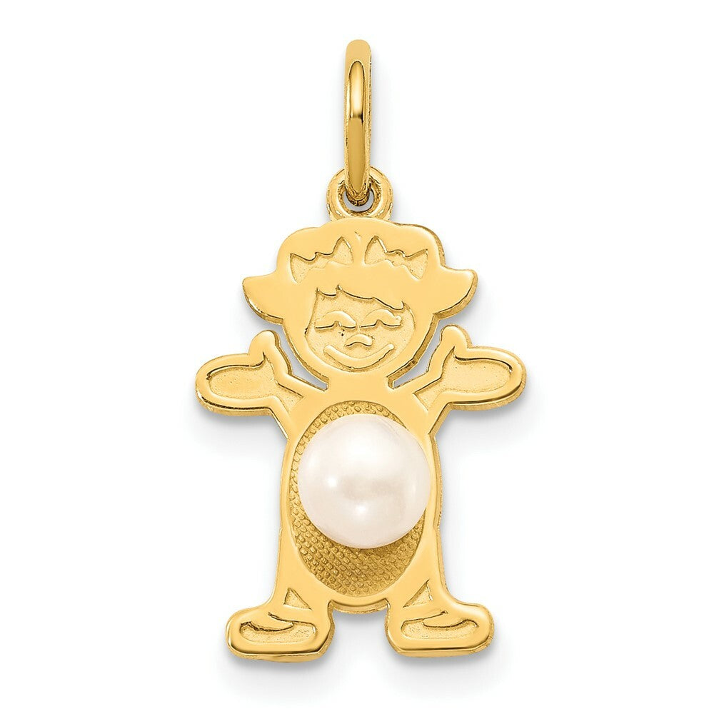 14K Yellow Gold Girl 4mm Freshwater Cultured Pearl-June Birthstone Charm Pendant