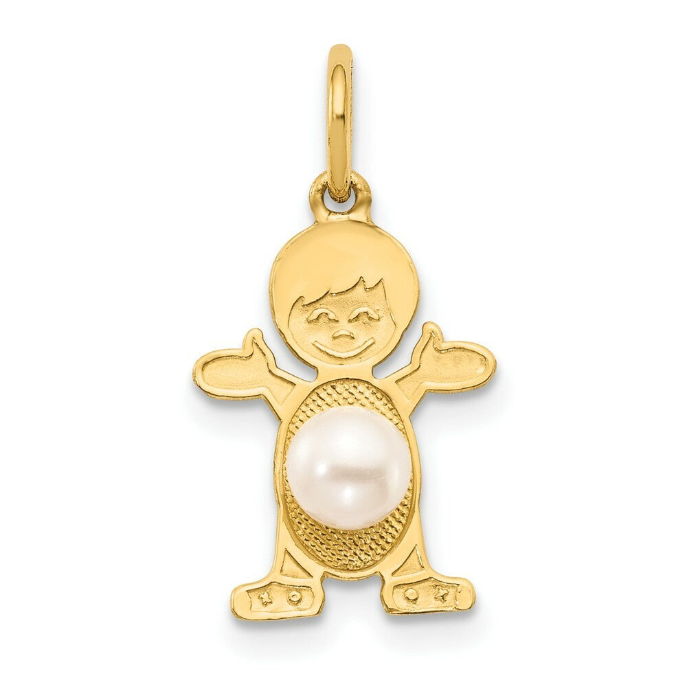 14K Yellow Gold Boy 4mm Freshwater Cultured Pearl-June Birthstone Charm Pendant