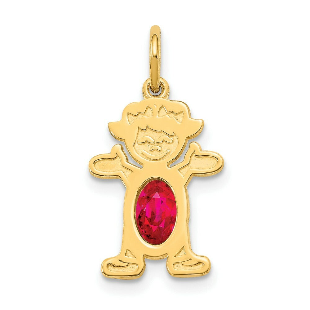 14K Yellow Gold Girl 6x4 Oval Genuine Ruby-July Birthstone Charm Pendant