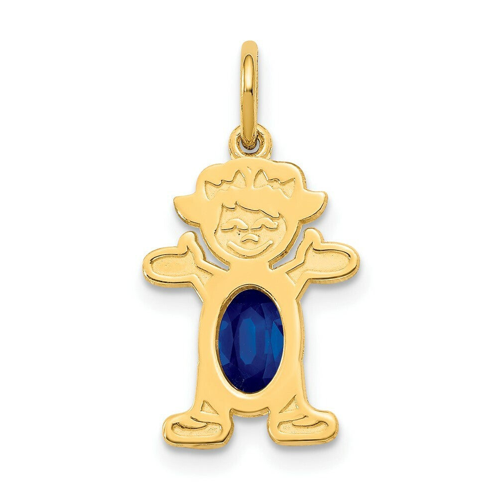 14K Yellow Gold Girl 6x4 Oval Genuine Sapphire-September Birthstone Charm Pendant