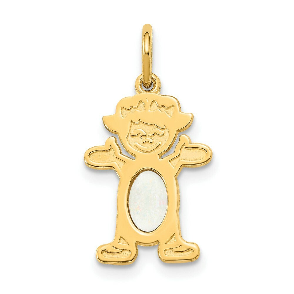 14K Yellow Gold Girl 6x4 Oval Genuine Opal-October Birthstone Charm Pendant