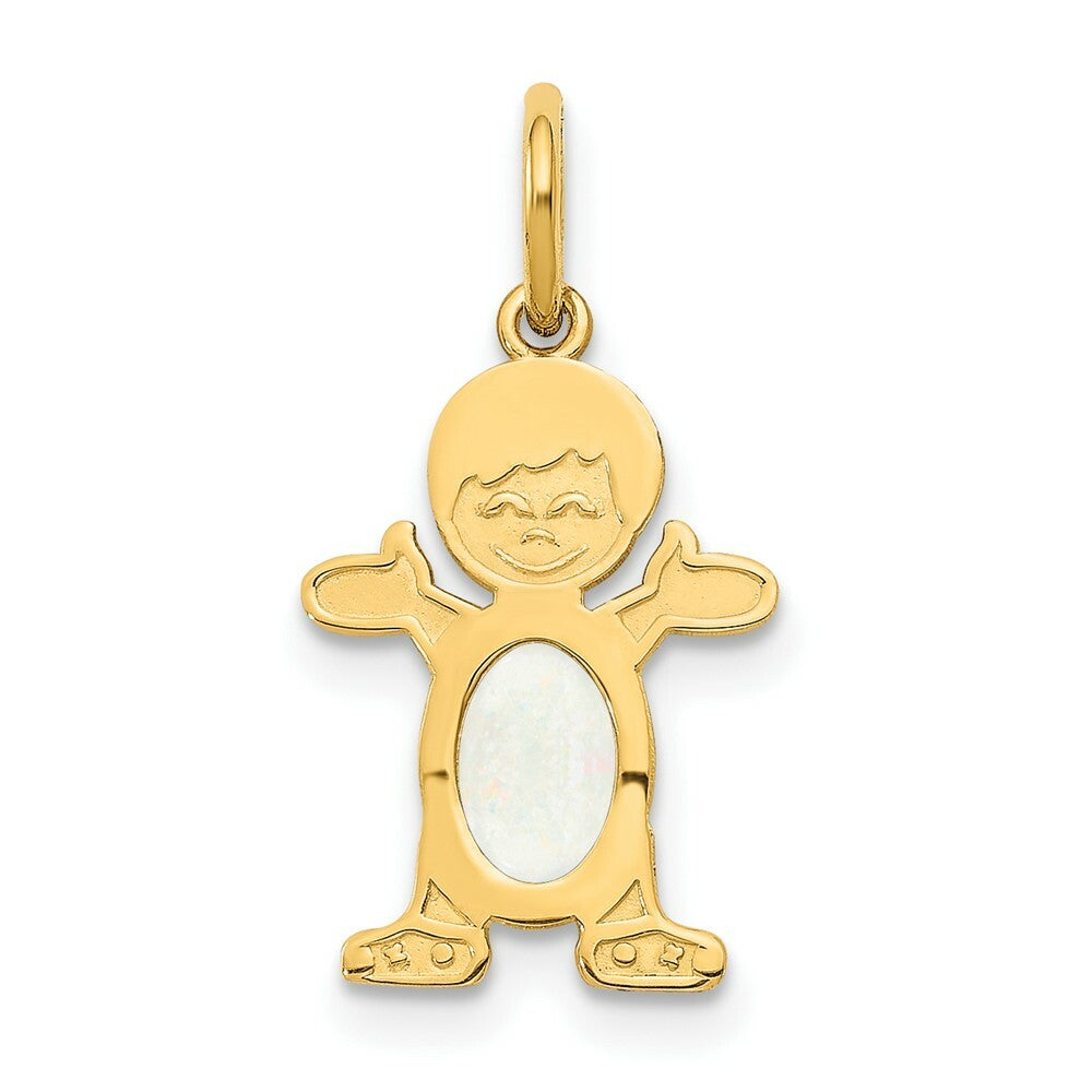 14K Yellow Gold Boy 6x4 Oval Genuine Opal-October Birthstone Charm Pendant