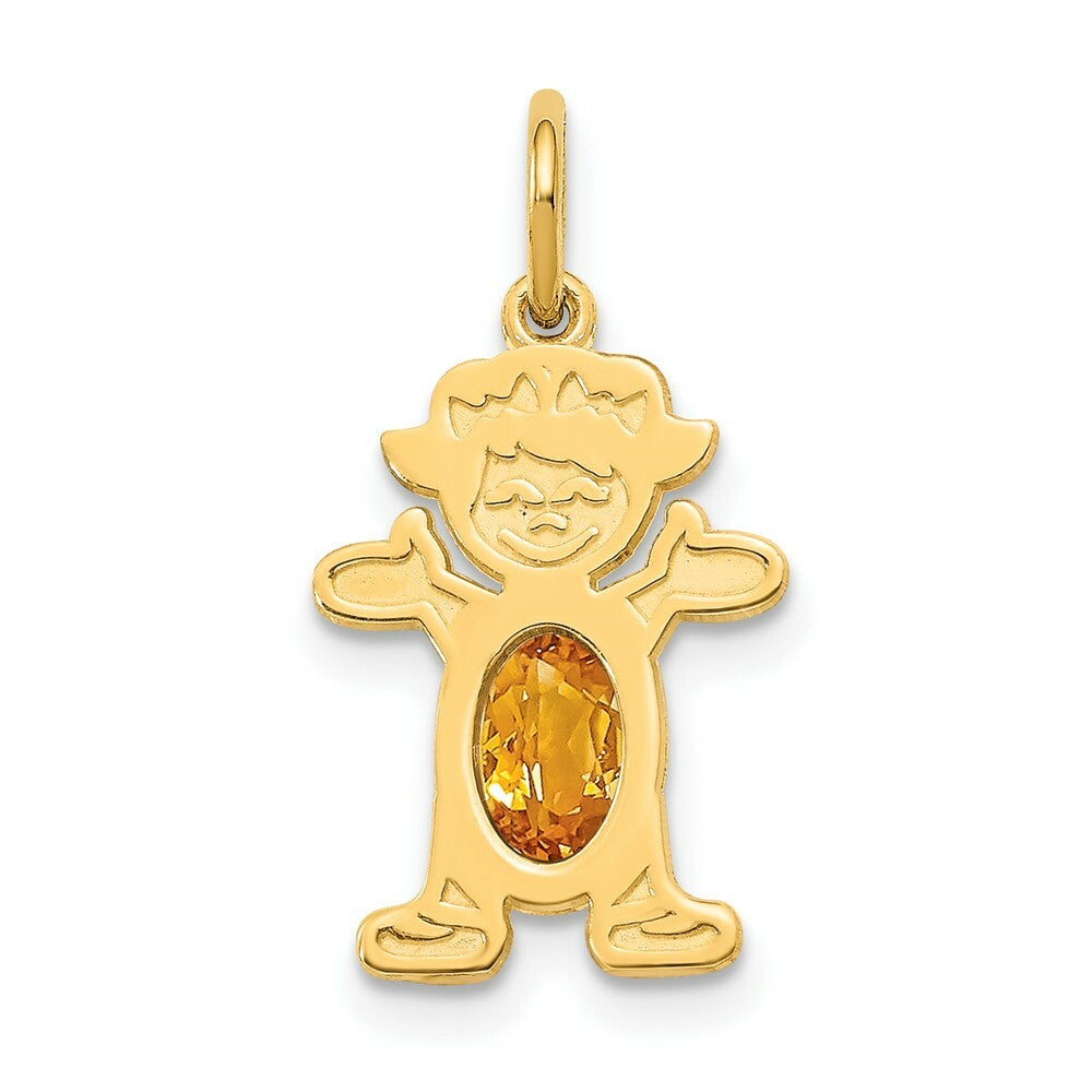 14K Yellow Gold Girl 6x4 Oval Genuine Citrine-November Birthstone Charm Pendant