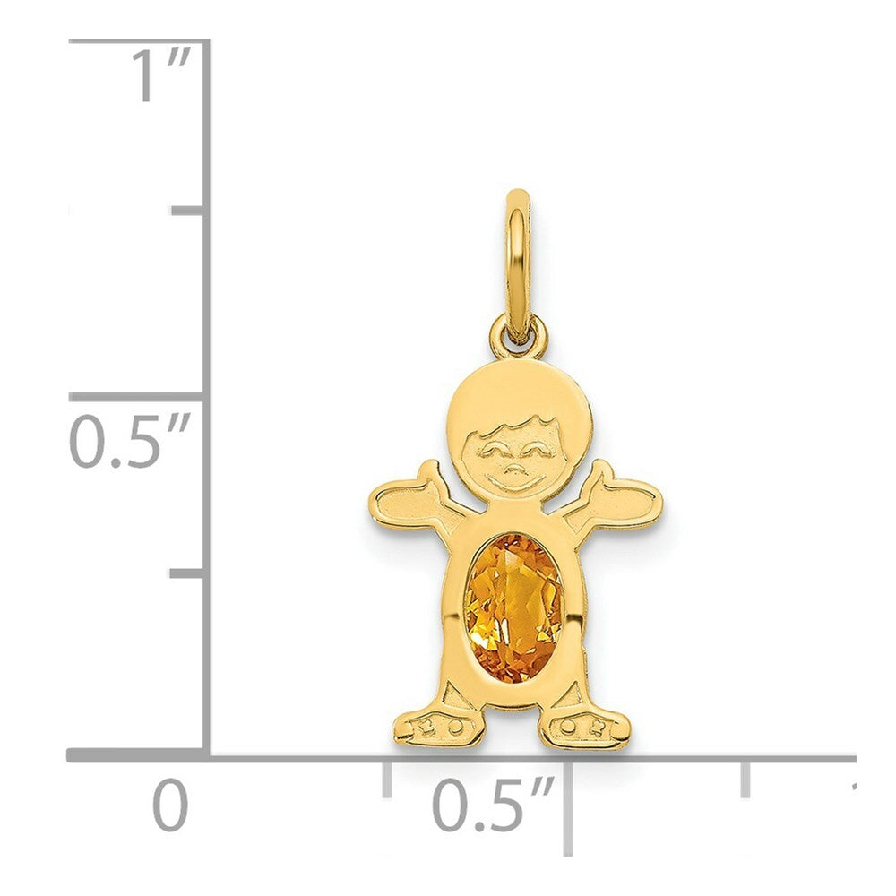 14K Yellow Gold Boy 6x4 Oval Genuine Citrine-November Birthstone Charm Pendant