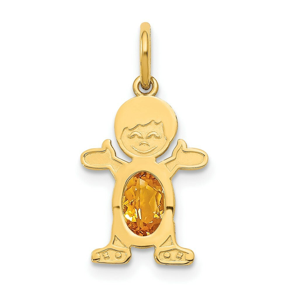 14K Yellow Gold Boy 6x4 Oval Genuine Citrine-November Birthstone Charm Pendant