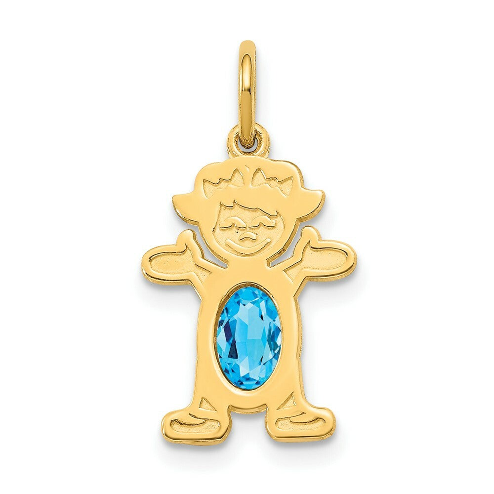 14K Yellow Gold Girl 6x4 Oval Genuine Blue Topaz-December Birthstone Charm Pendant