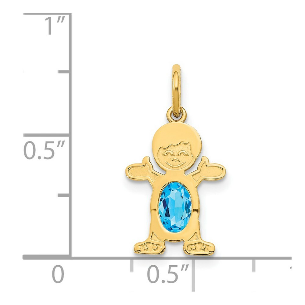 14K Yellow Gold Boy 6x4 Oval Genuine Blue Topaz-December Birthstone Charm Pendant