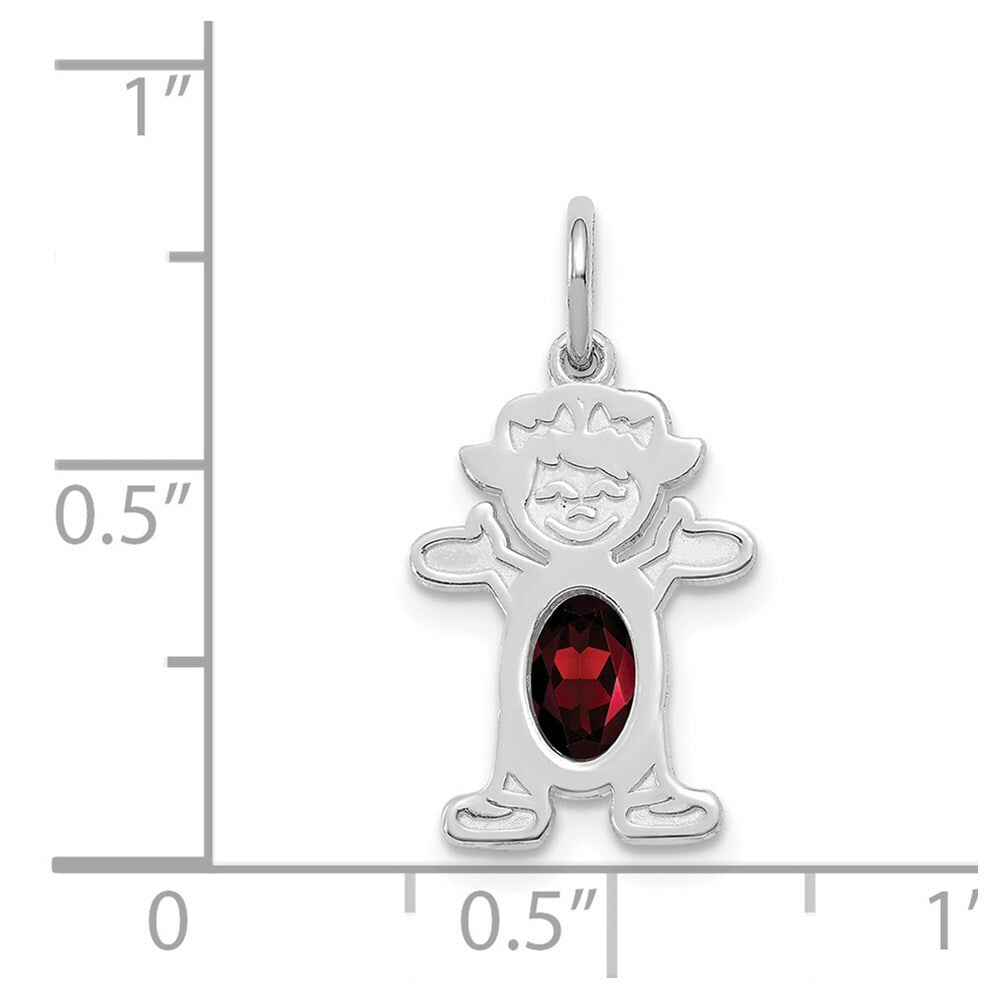 14K White Gold Girl 6x4 Oval Genuine Garnet-January Birthstone Charm Pendant