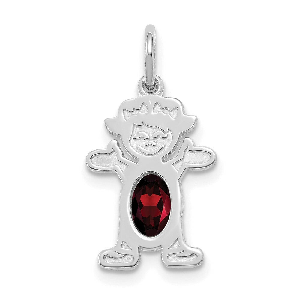 14K White Gold Girl 6x4 Oval Genuine Garnet-January Birthstone Charm Pendant