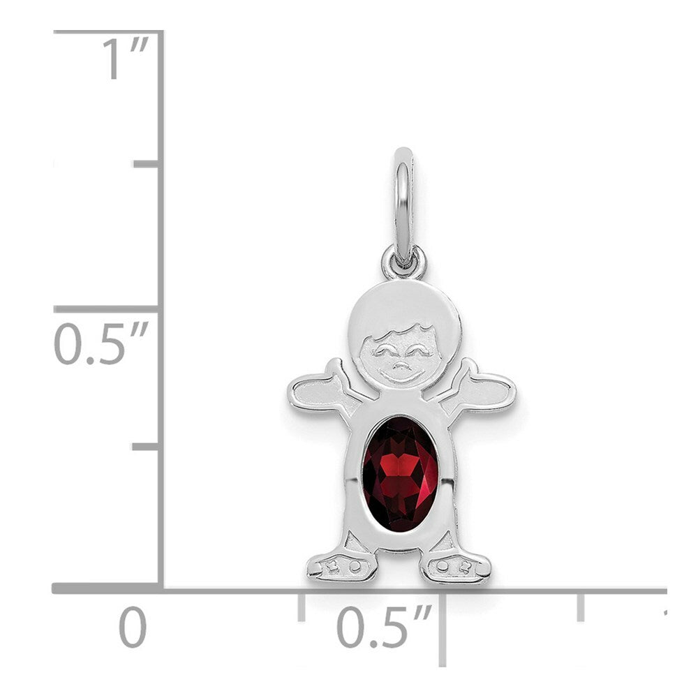 14K White Gold Boy 6x4 Oval Genuine Garnet-January Birthstone Charm Pendant