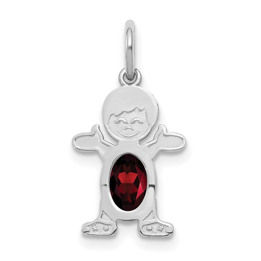 14K White Gold Boy 6x4 Oval Genuine Garnet-January Birthstone Charm Pendant