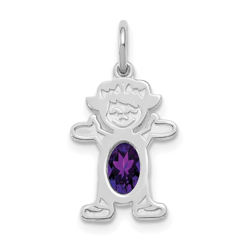 14K White Gold Girl 6x4 Oval Genuine Amethyst-February Birthstone Charm Pendant
