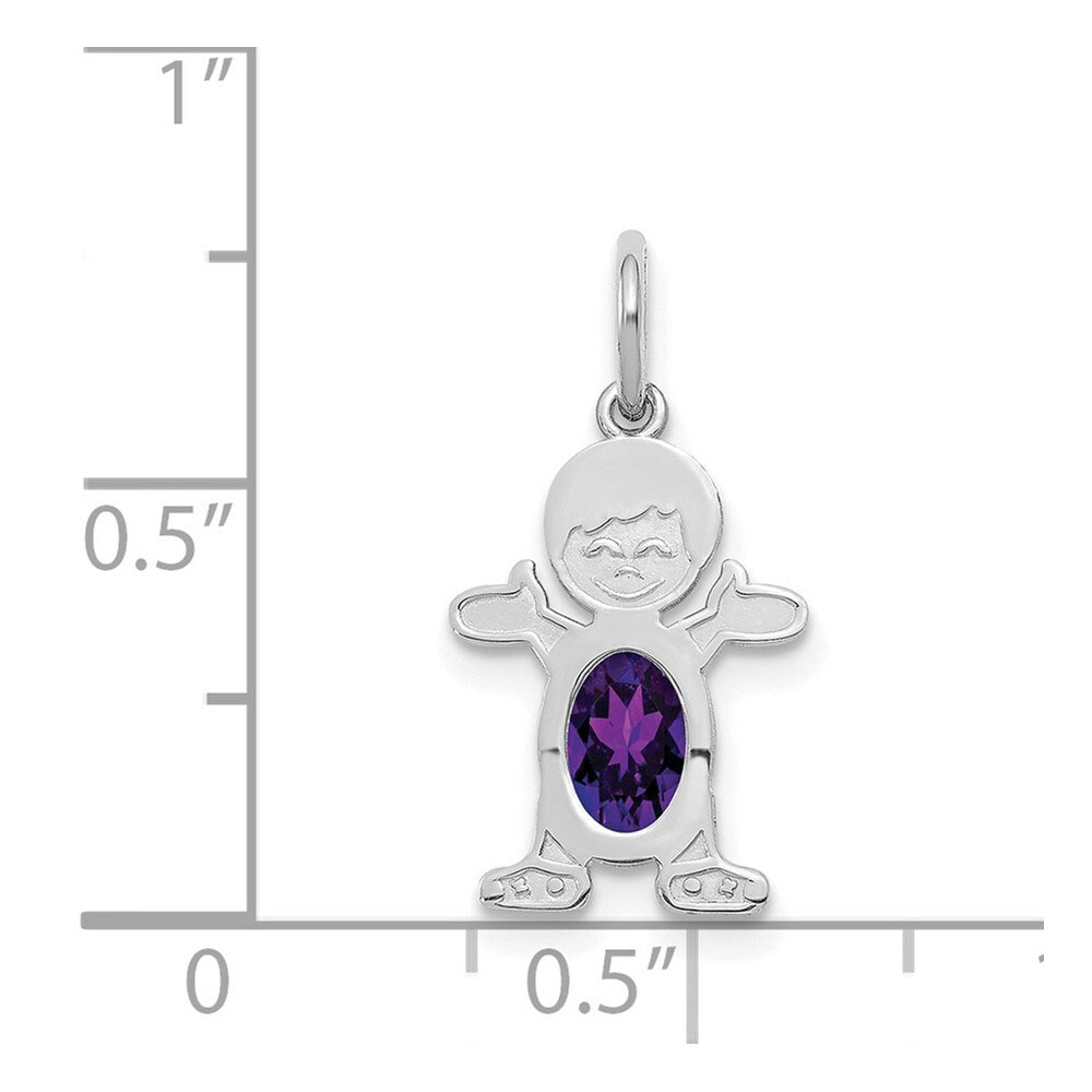 14K White Gold Boy 6x4 Oval Genuine Amethyst-February Birthstone Charm Pendant