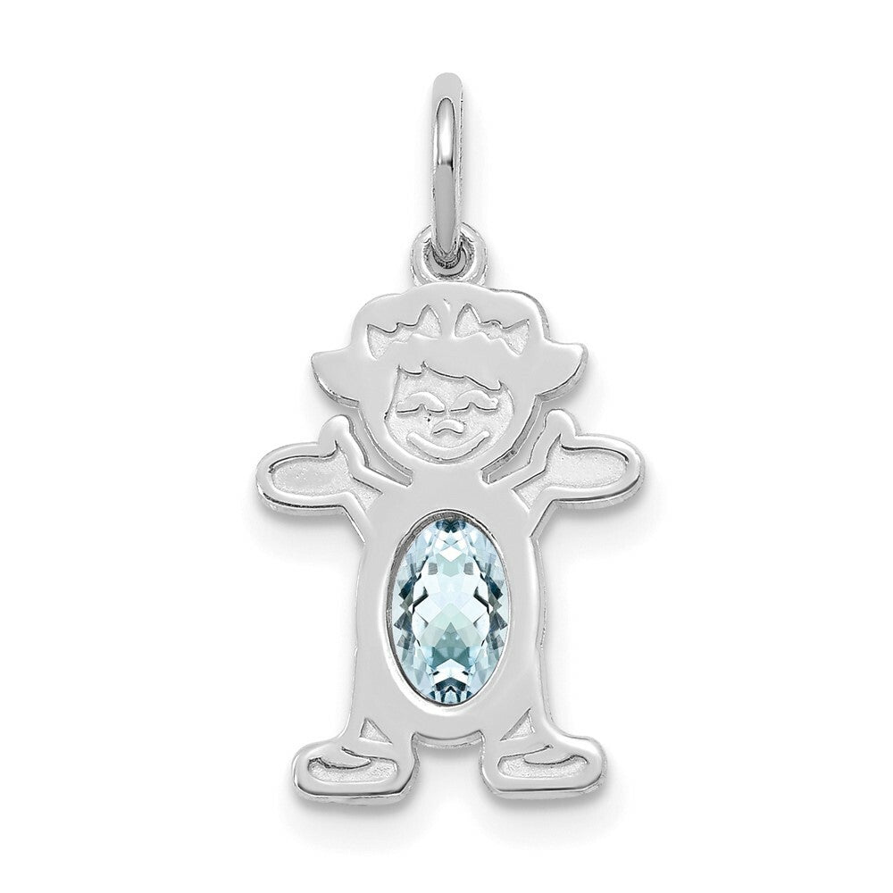 14K White Gold Girl 6x4 Oval Genuine Aquamarine-March Birthstone Charm Pendant