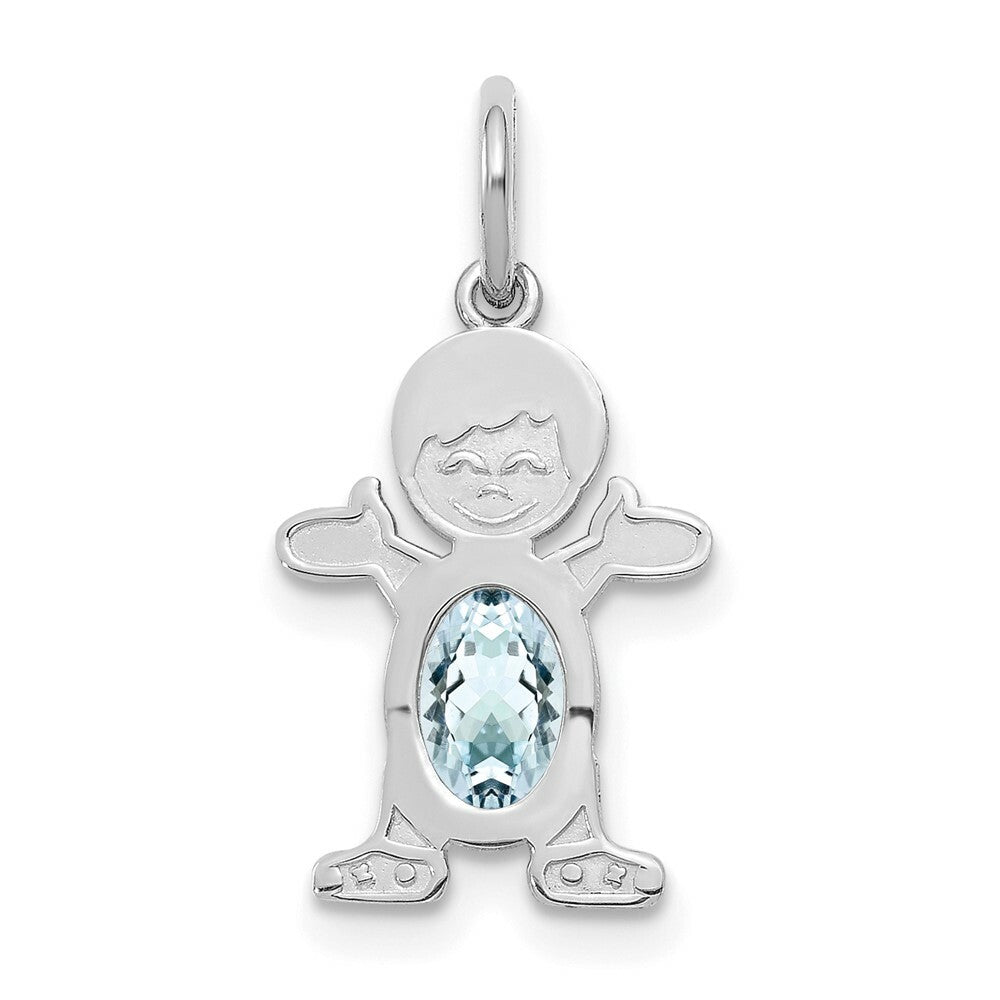 14K White Gold Boy 6x4 Oval Genuine Aquamarine-March Birthstone Charm Pendant