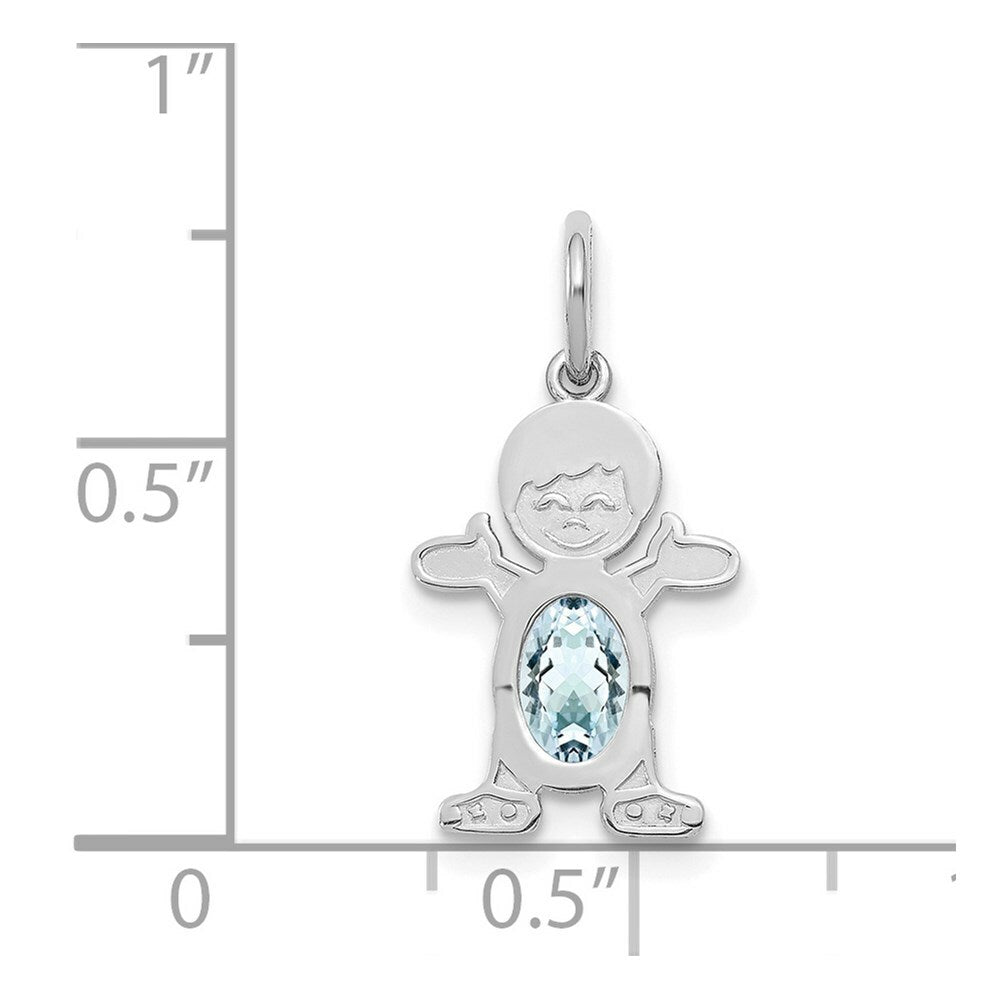 14K White Gold Boy 6x4 Oval Genuine Aquamarine-March Birthstone Charm Pendant