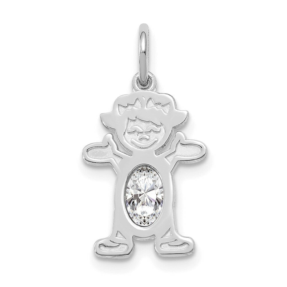 14K White Gold Girl 6x4 Oval Genuine White Topaz-April Birthstone Charm Pendant