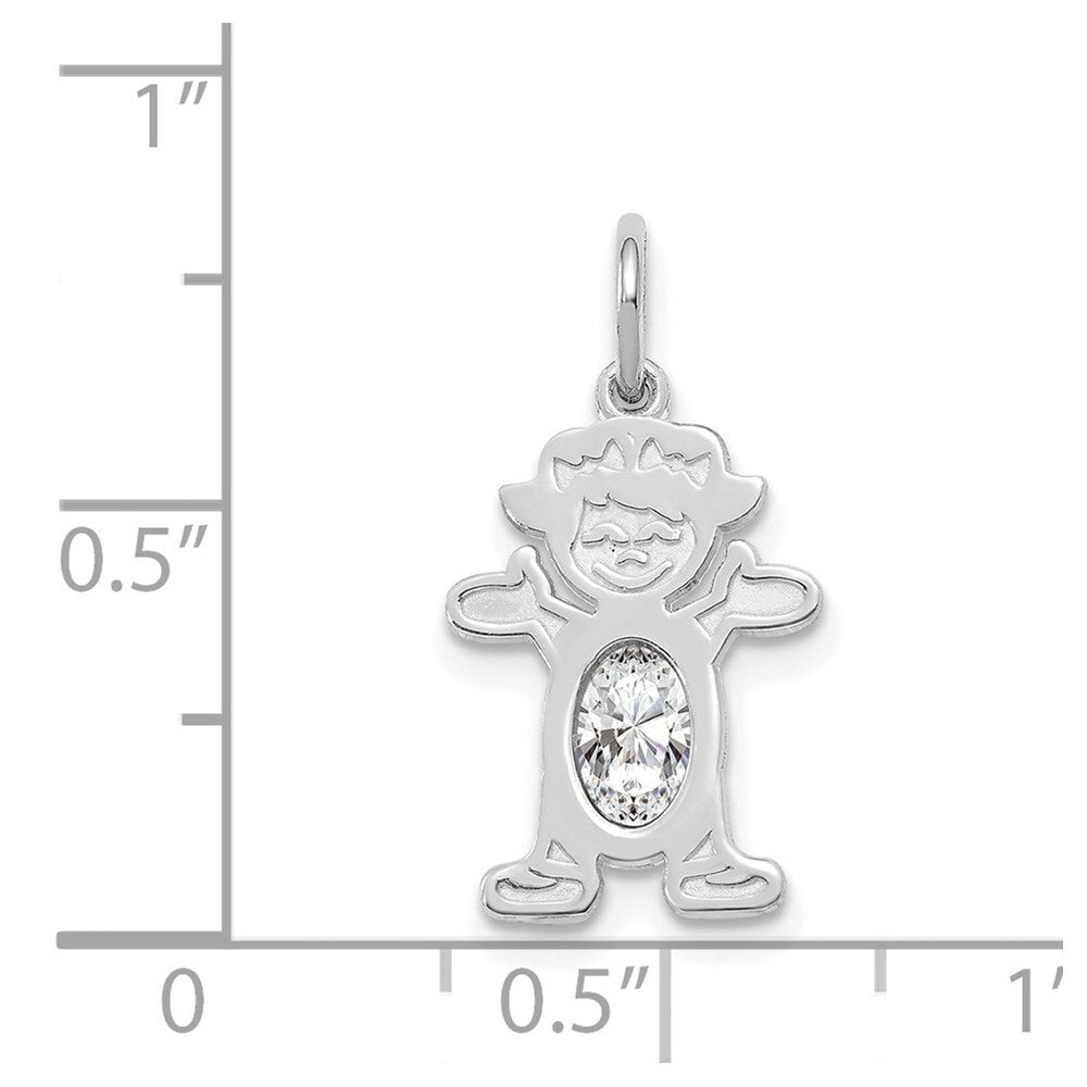 14K White Gold Girl 6x4 Oval Genuine White Topaz-April Birthstone Charm Pendant