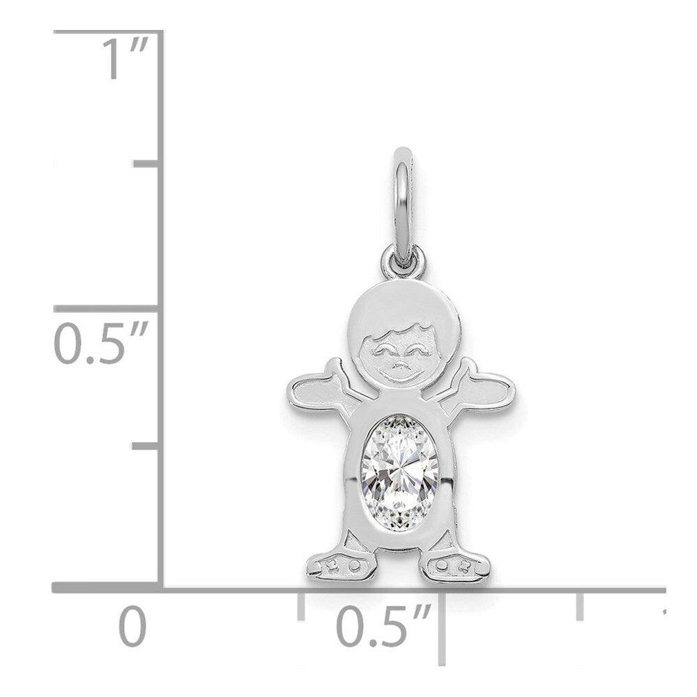 14K White Gold Boy 6x4 Oval Genuine White Topaz-April Birthstone Charm Pendant