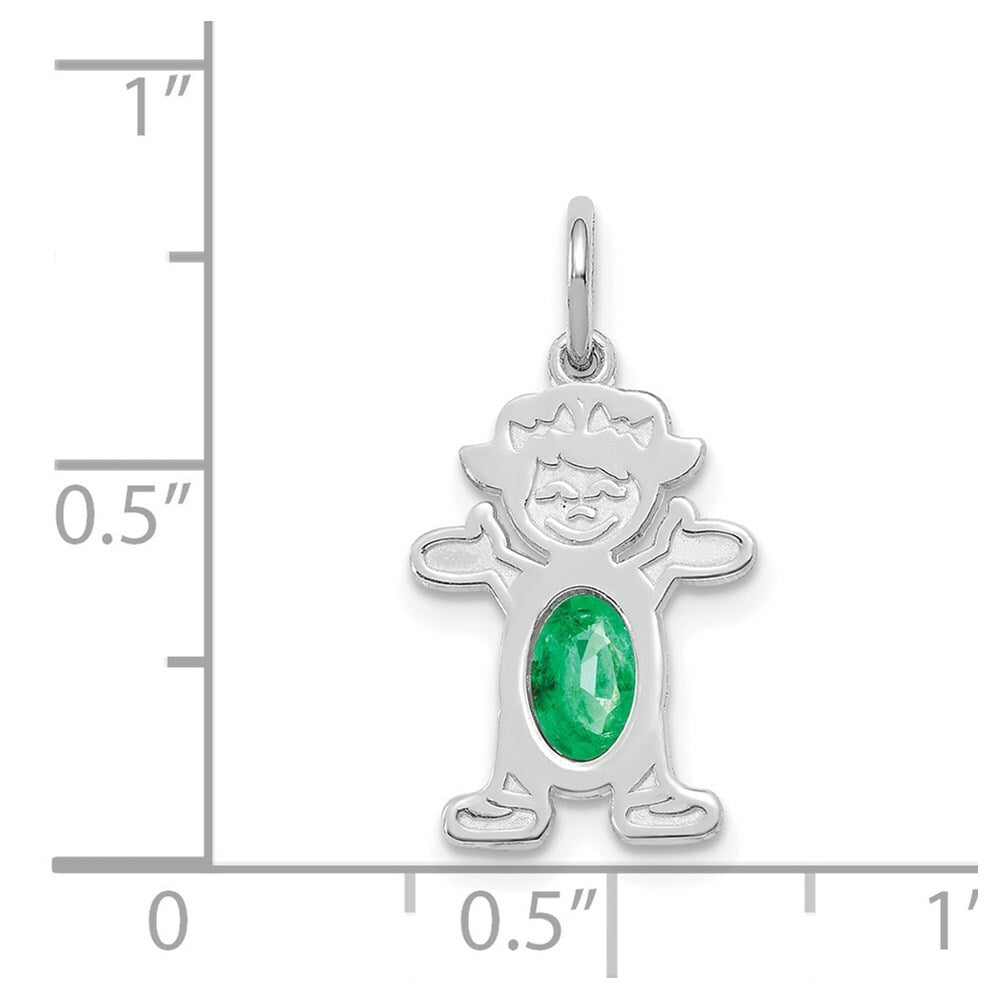 14K White Gold Girl 6x4 Oval Genuine Emerald-May Birthstone Charm Pendant