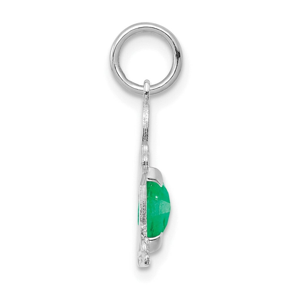 14K White Gold Boy 6x4 Oval Genuine Emerald-May Birthstone Charm Pendant