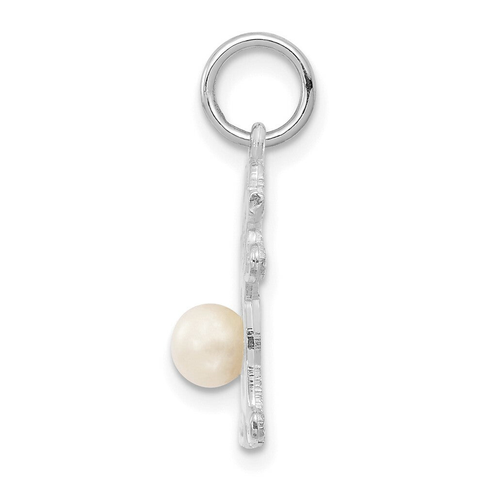 14K White Gold Girl 4mm Freshwater Cultured Pearl-June Birthstone Charm Pendant