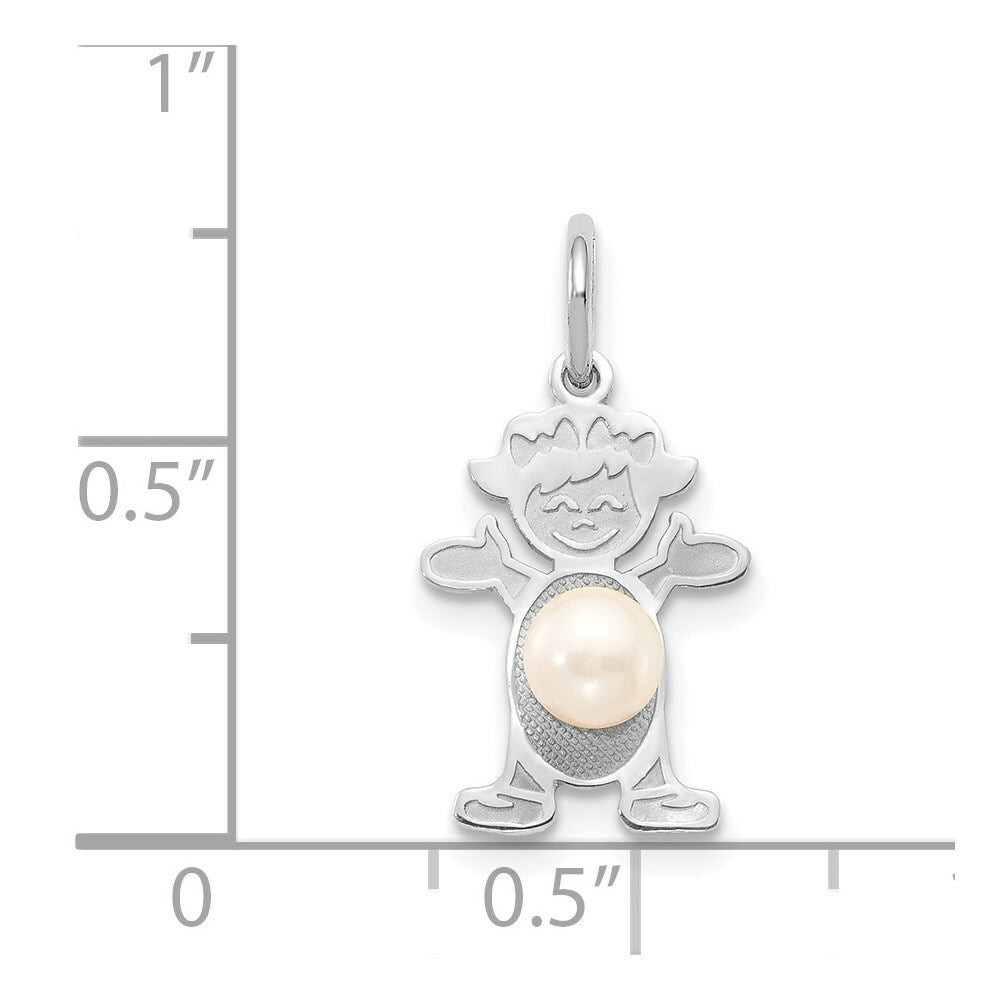 14K White Gold Girl 4mm Freshwater Cultured Pearl-June Birthstone Charm Pendant
