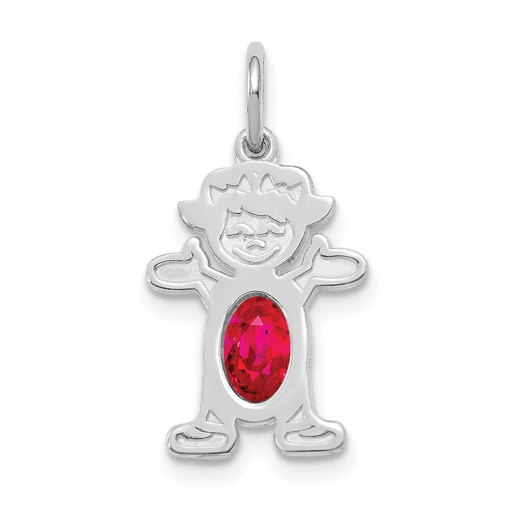 14K White Gold Girl 6x4 Oval Genuine Ruby-July Birthstone Charm Pendant