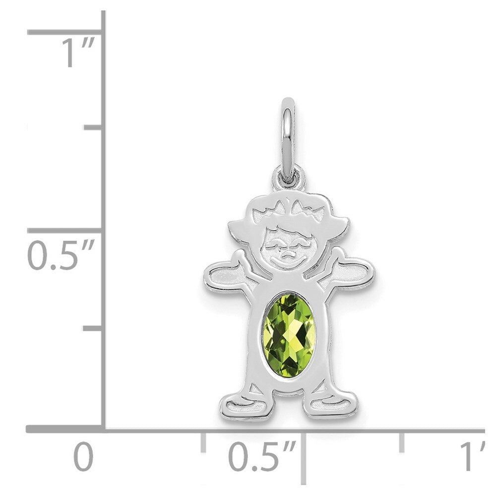 14K White Gold Girl 6x4 Oval Genuine Peridot-August Birthstone Charm Pendant
