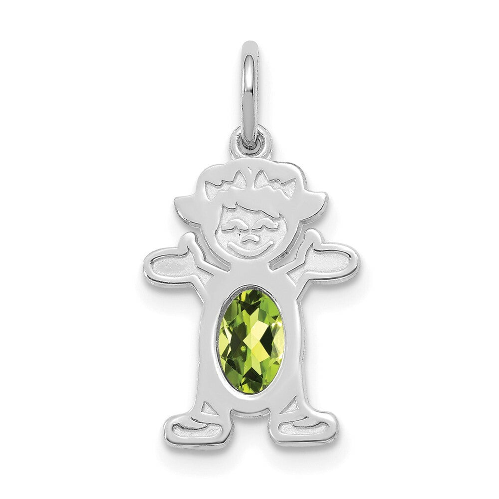 14K White Gold Girl 6x4 Oval Genuine Peridot-August Birthstone Charm Pendant