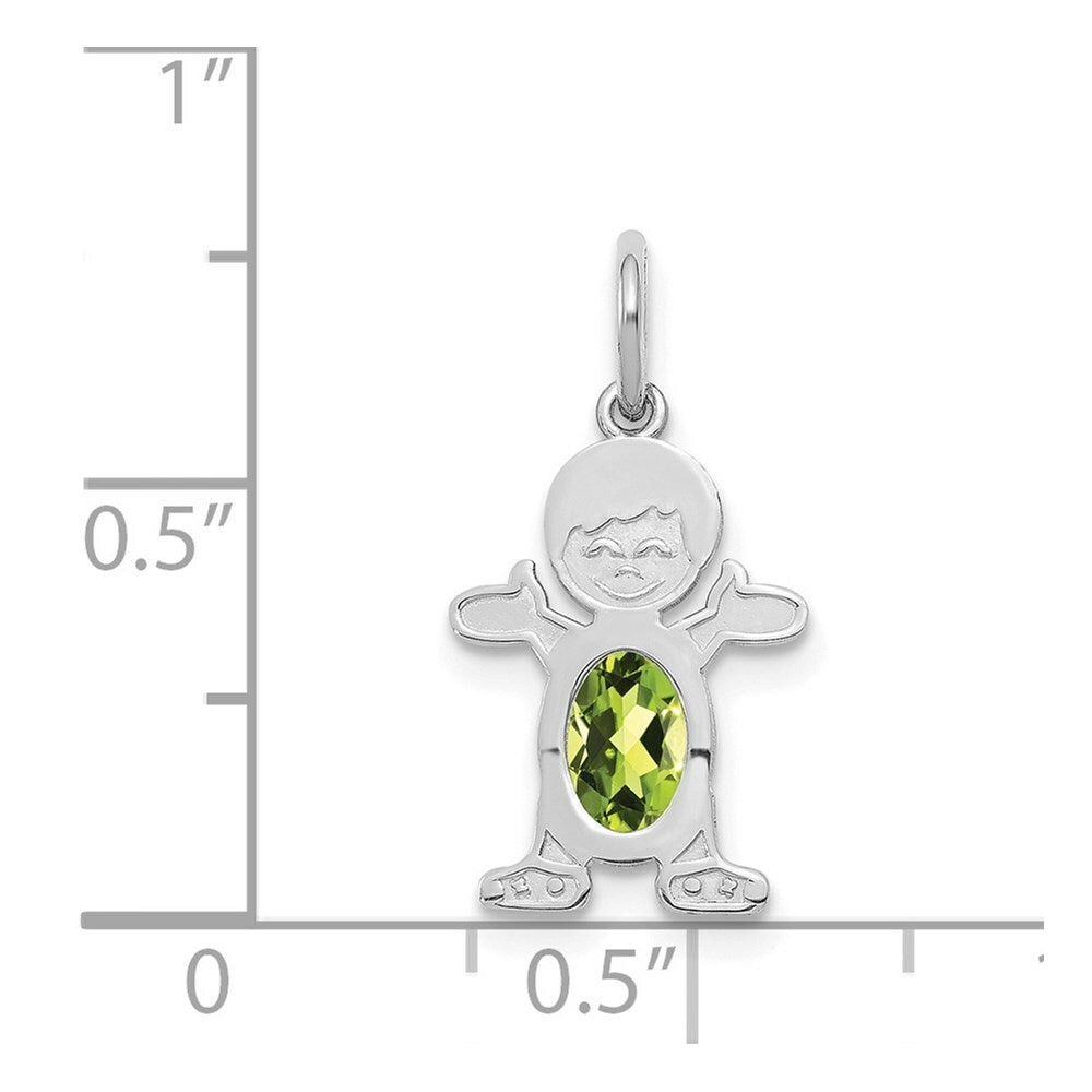 14K White Gold Boy 6x4 Oval Genuine Peridot-August Birthstone Charm Pendant