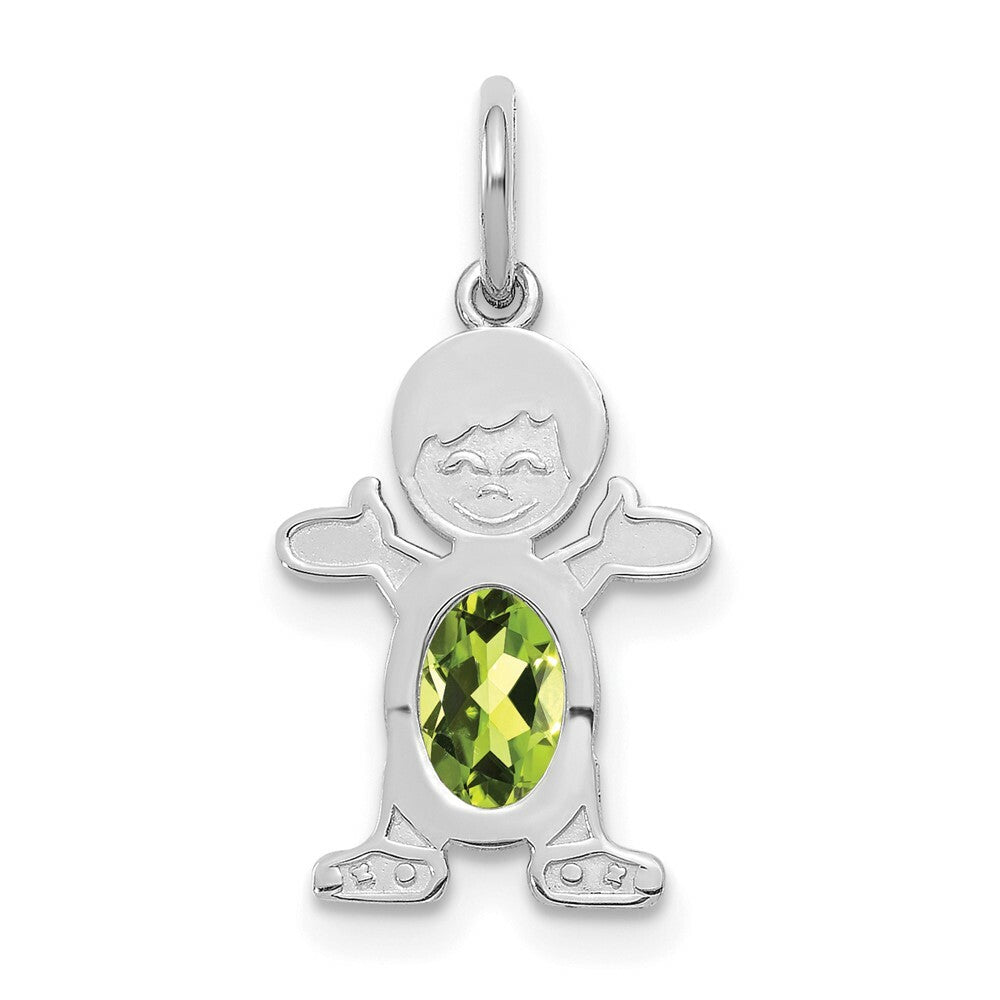14K White Gold Boy 6x4 Oval Genuine Peridot-August Birthstone Charm Pendant
